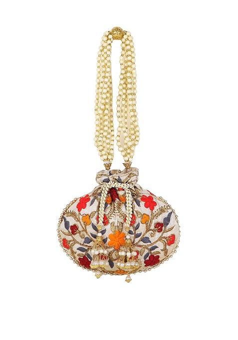 Set Of 2 Floral Embroidered Potli Clutches