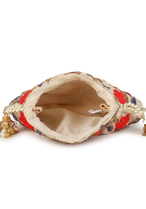 Set Of 2 Floral Embroidered Potli Clutches