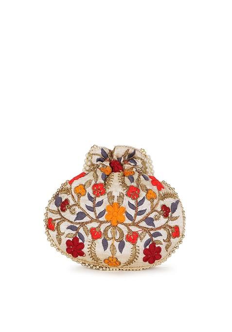 Set Of 2 Floral Embroidered Potli Clutches