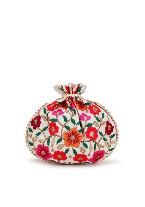 Set Of 2 Floral Embroidered Potli Clutches