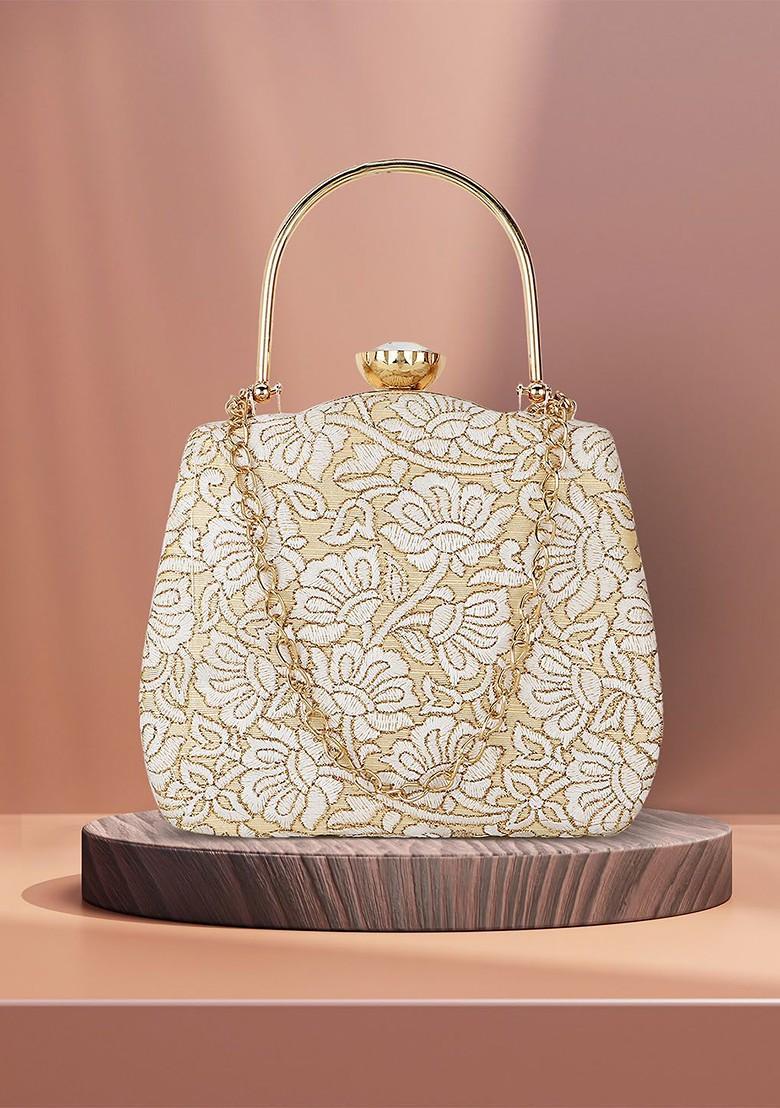 Women Floral Embroidered Fabric Box Clutch