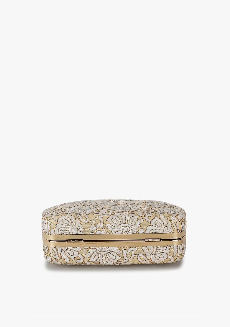 Women Floral Embroidered Fabric Box Clutch
