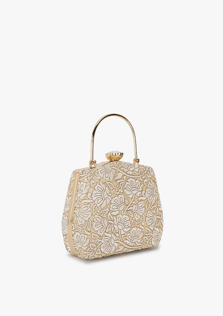 Women Floral Embroidered Fabric Box Clutch