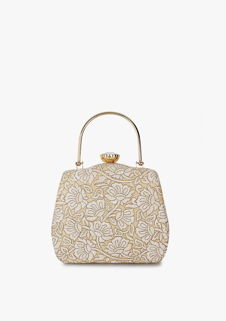 Women Floral Embroidered Fabric Box Clutch