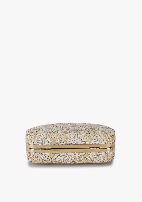 Women Floral Embroidered Fabric Box Clutch