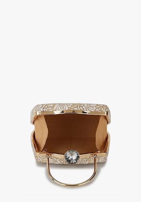 Women Floral Embroidered Fabric Box Clutch