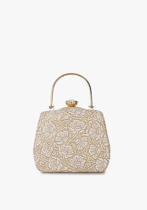 Women Floral Embroidered Fabric Box Clutch