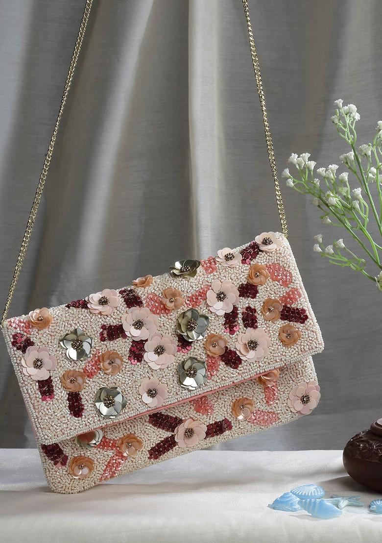 Beads And Sequines Embellished Canvas Sling Bag