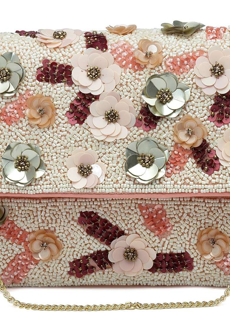 Beads And Sequines Embellished Canvas Sling Bag - Indya