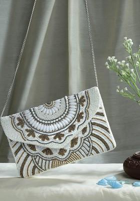 Beads And Sequines Embellished Canvas Sling Bag