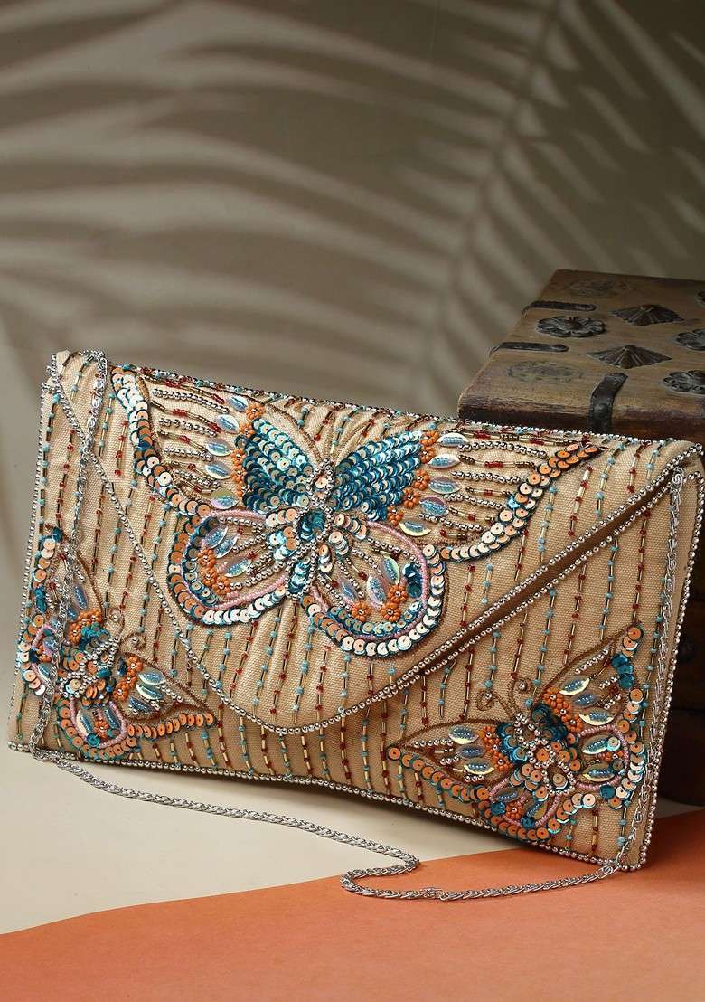 Beads And Sequines Embellished Canvas Sling Bag - Indya