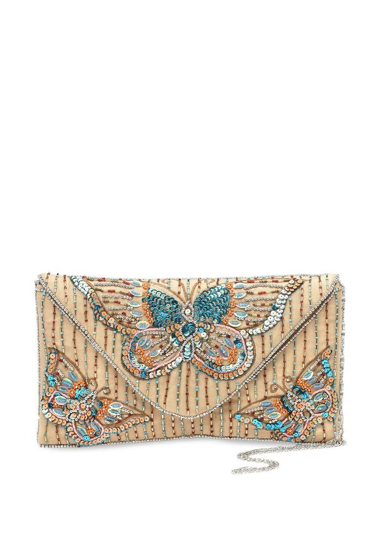 Beads And Sequines Embellished Canvas Sling Bag