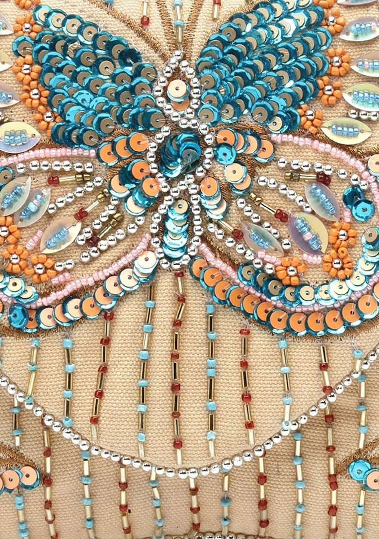 Beads And Sequines Embellished Canvas Sling Bag - Indya