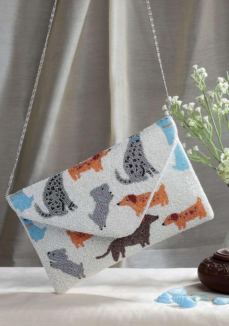Beads And Sequines Embellished Canvas Sling Bag - Indya
