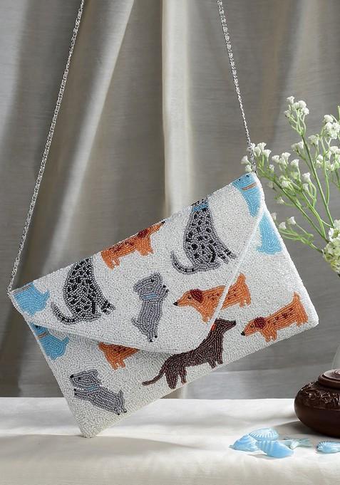 Beads And Sequines Embellished Canvas Sling Bag