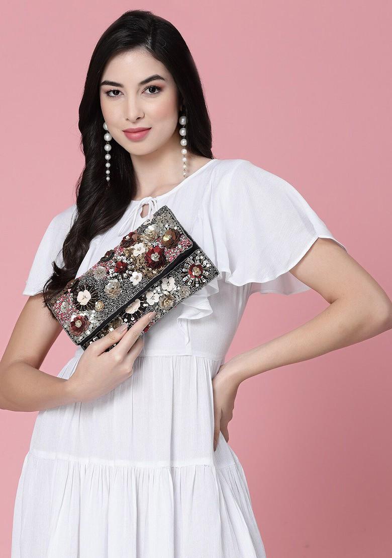 Beads And Sequines Embellished Canvas Sling Bag