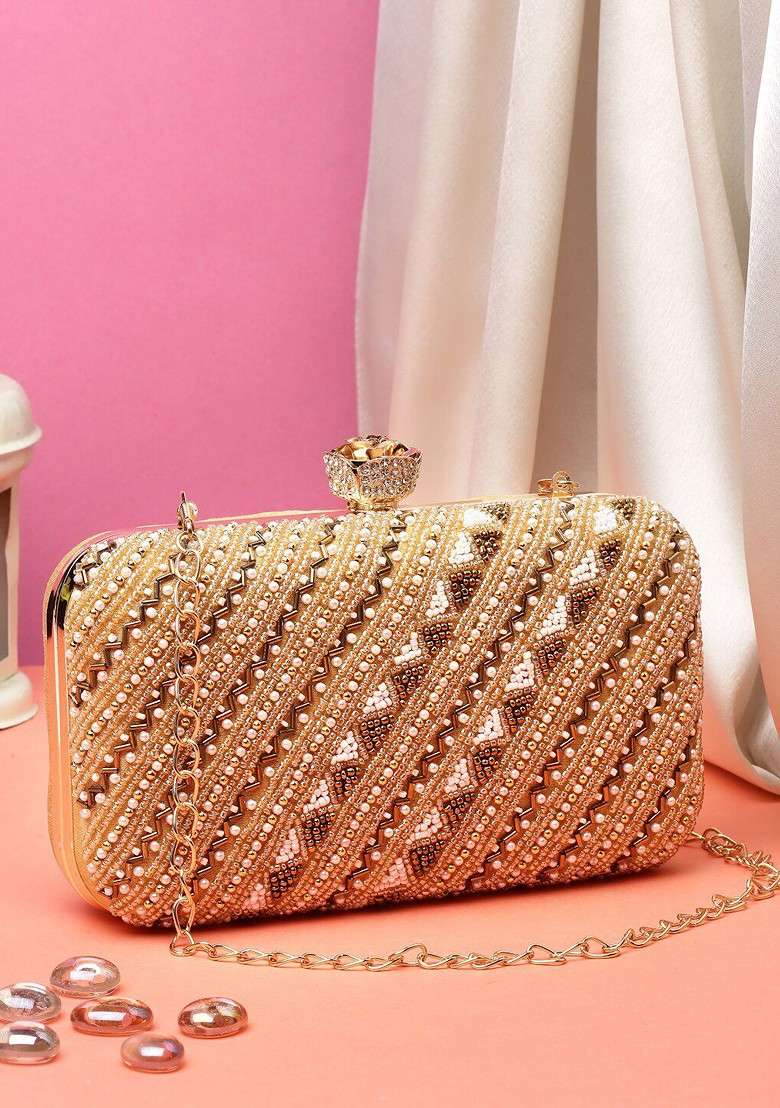 Embellished Shoulder Strap Buckle Detail Box Clutch - Indya