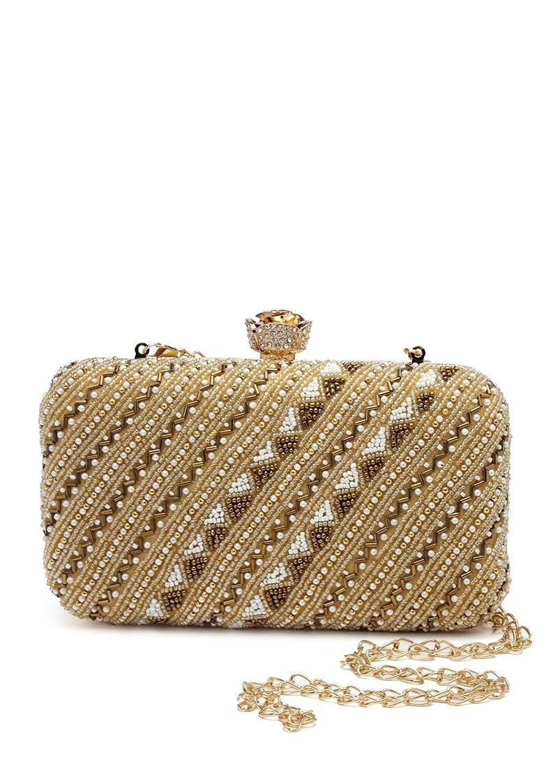 Embellished Shoulder Strap Buckle Detail Box Clutch