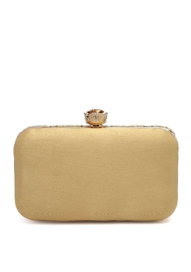 Embellished Shoulder Strap Buckle Detail Box Clutch - Indya