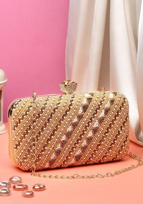 Embellished Shoulder Strap Buckle Detail Box Clutch