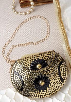 Embellished Shoulder Strap Foldover Clutch