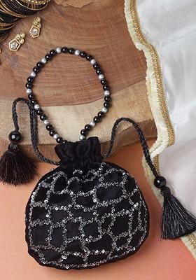 Embellished Wrist Loop Tasselled Potli Clutch