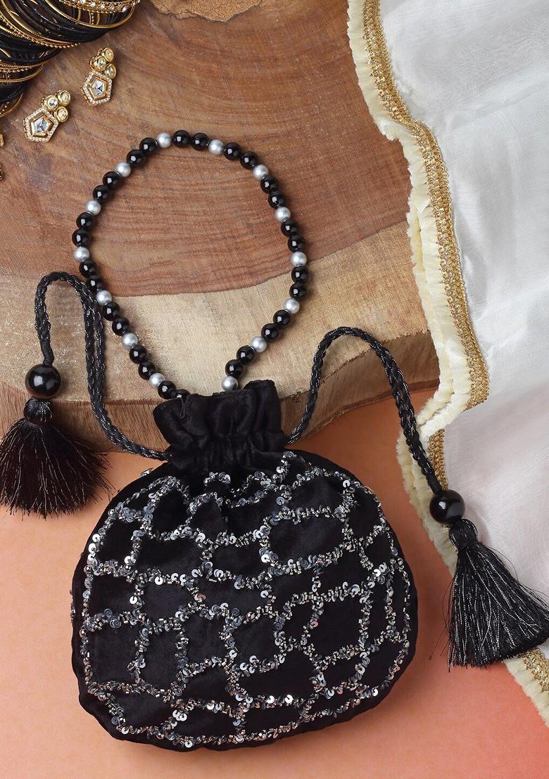 Embellished Wrist Loop Tasselled Potli Clutch