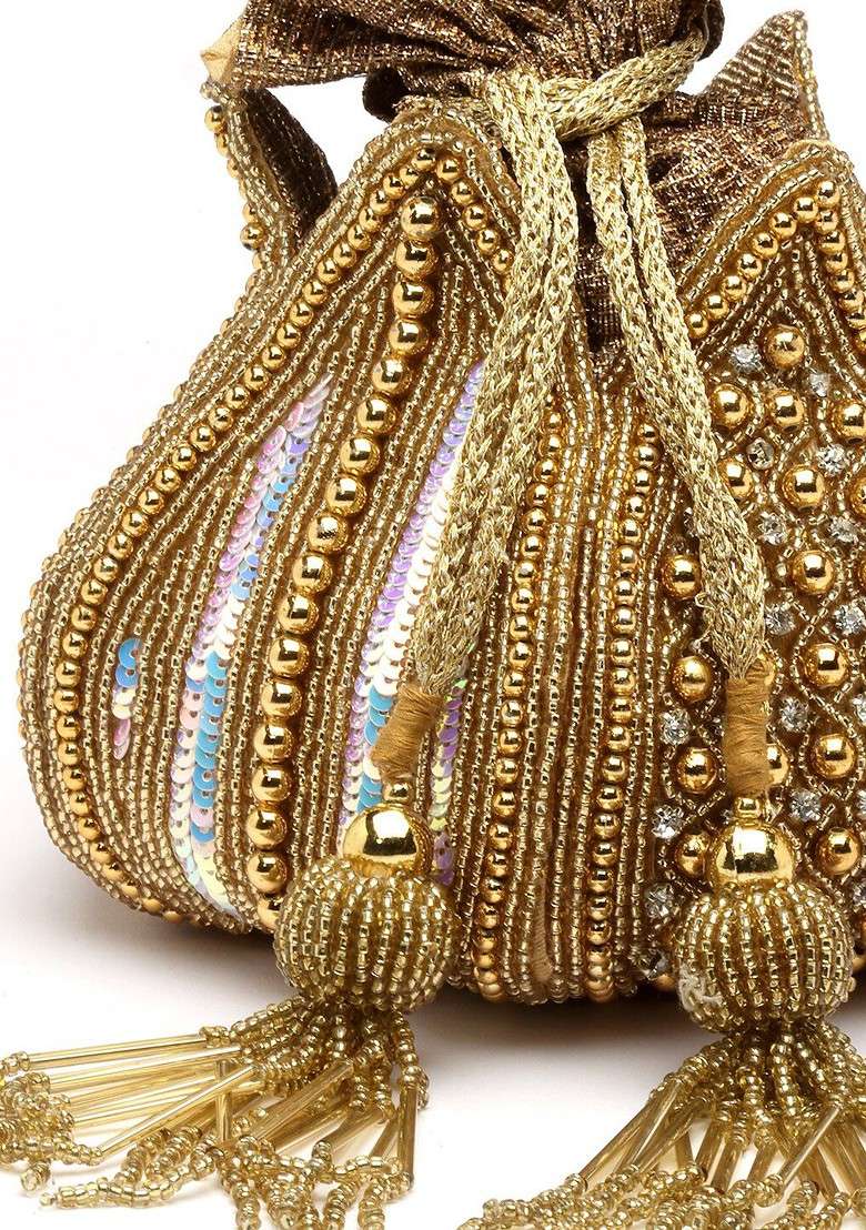 Embellished Tasselled Potli Clutch - Indya