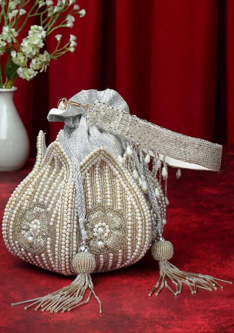 Embellished Tasselled Potli Clutch - Indya