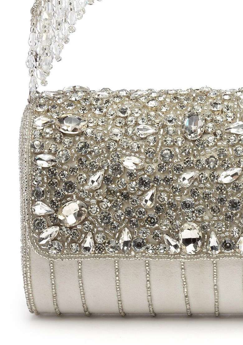 Embellished Tasselled Foldover Clutch - Indya