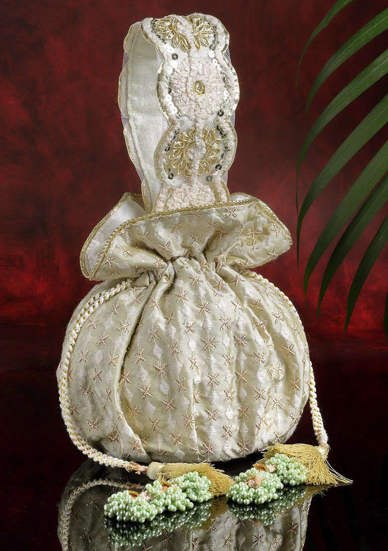 Embroidered Tasselled Potli - Indya