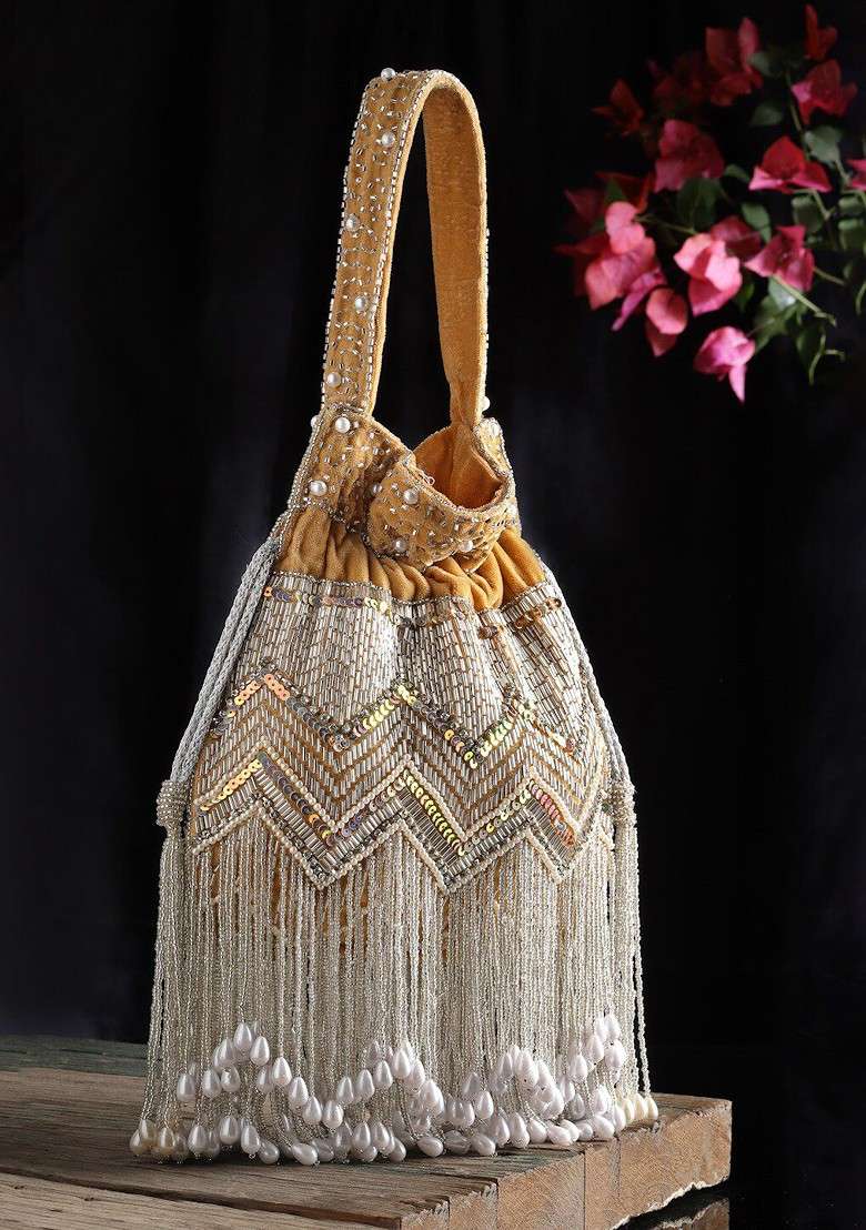 Embroidered Tasselled Potli - Indya