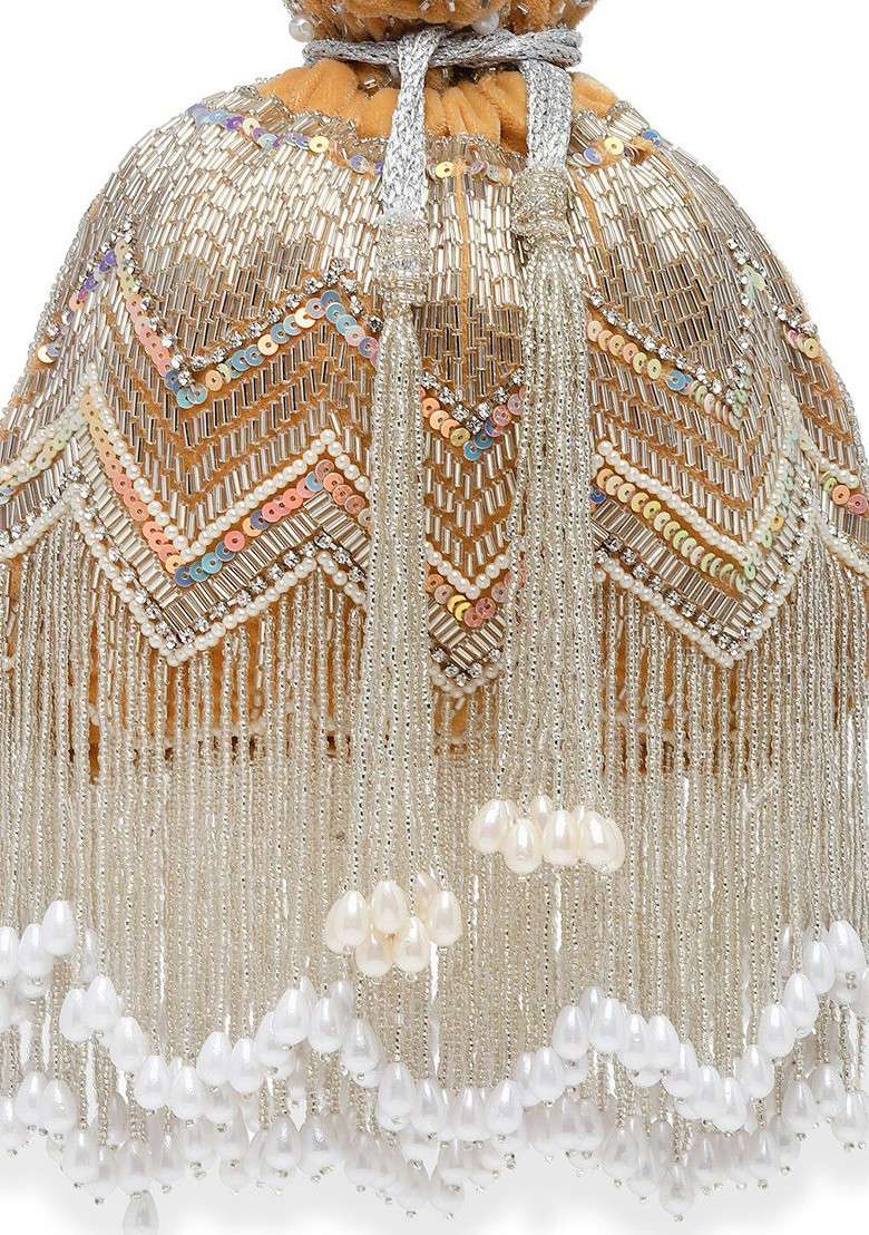 Embroidered Tasselled Potli - Indya