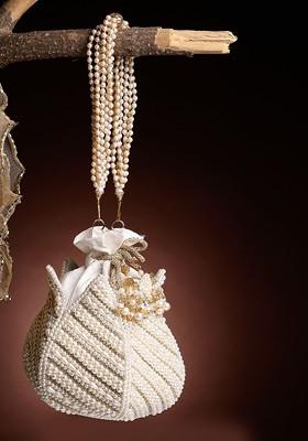 Pearl Embellished Faux Silk Potli
