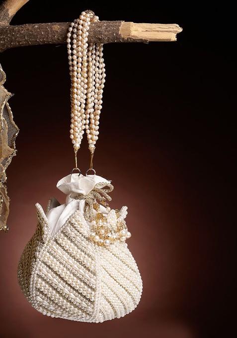 Pearl Embellished Faux Silk Potli