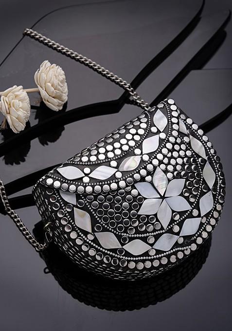 Embellished Half Moon Clutch