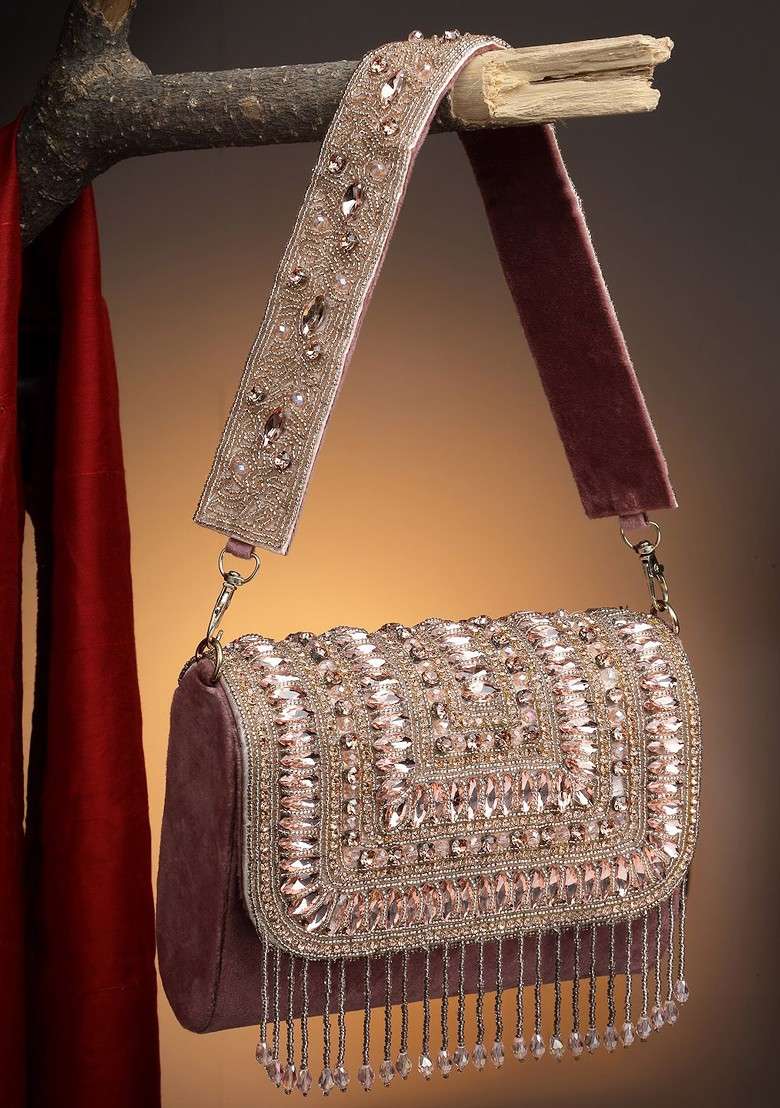 Embellished Tasselled Foldover Clutch - Indya