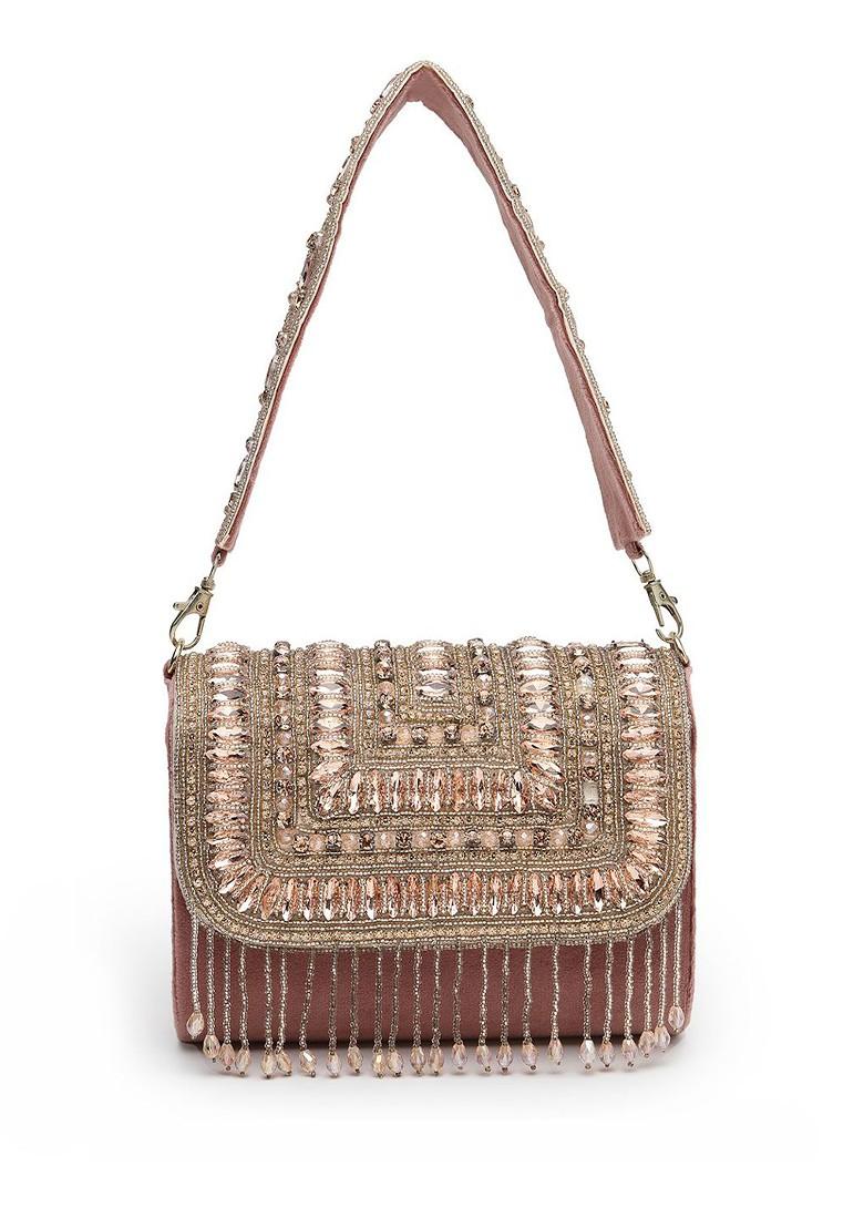 Embellished Tasselled Foldover Clutch