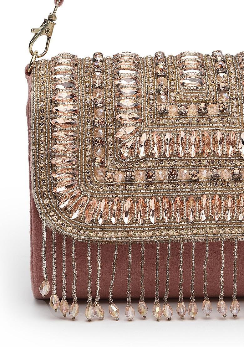 Embellished Tasselled Foldover Clutch