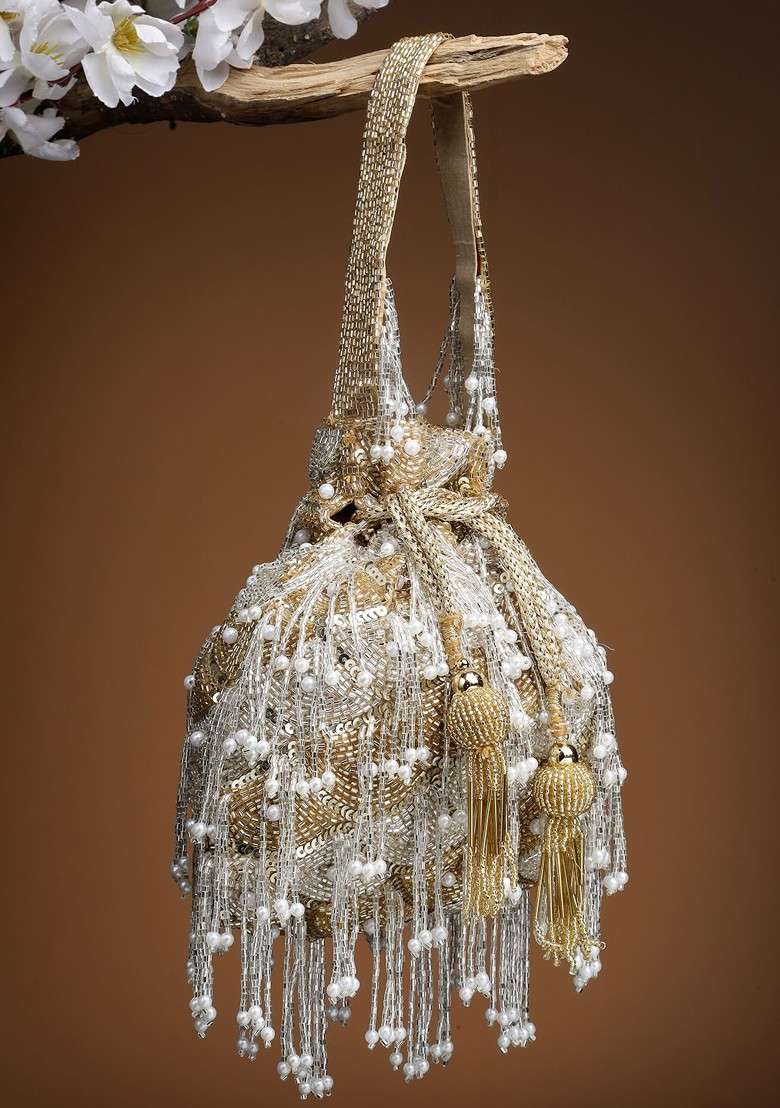 Embellished Tasselled Potli Clutch - Indya