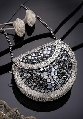 Embellished Half Moon Clutch