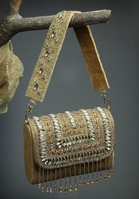 Embellished Tasselled Foldover Clutch