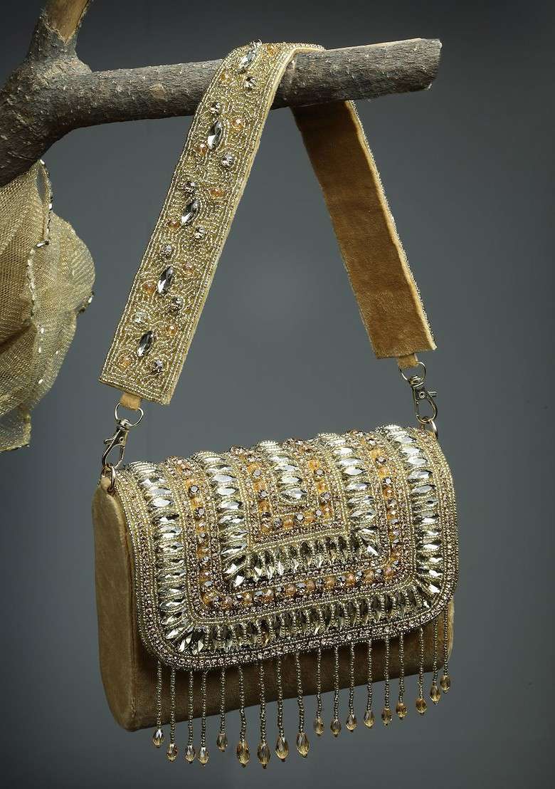 Embellished Tasselled Foldover Clutch - Indya