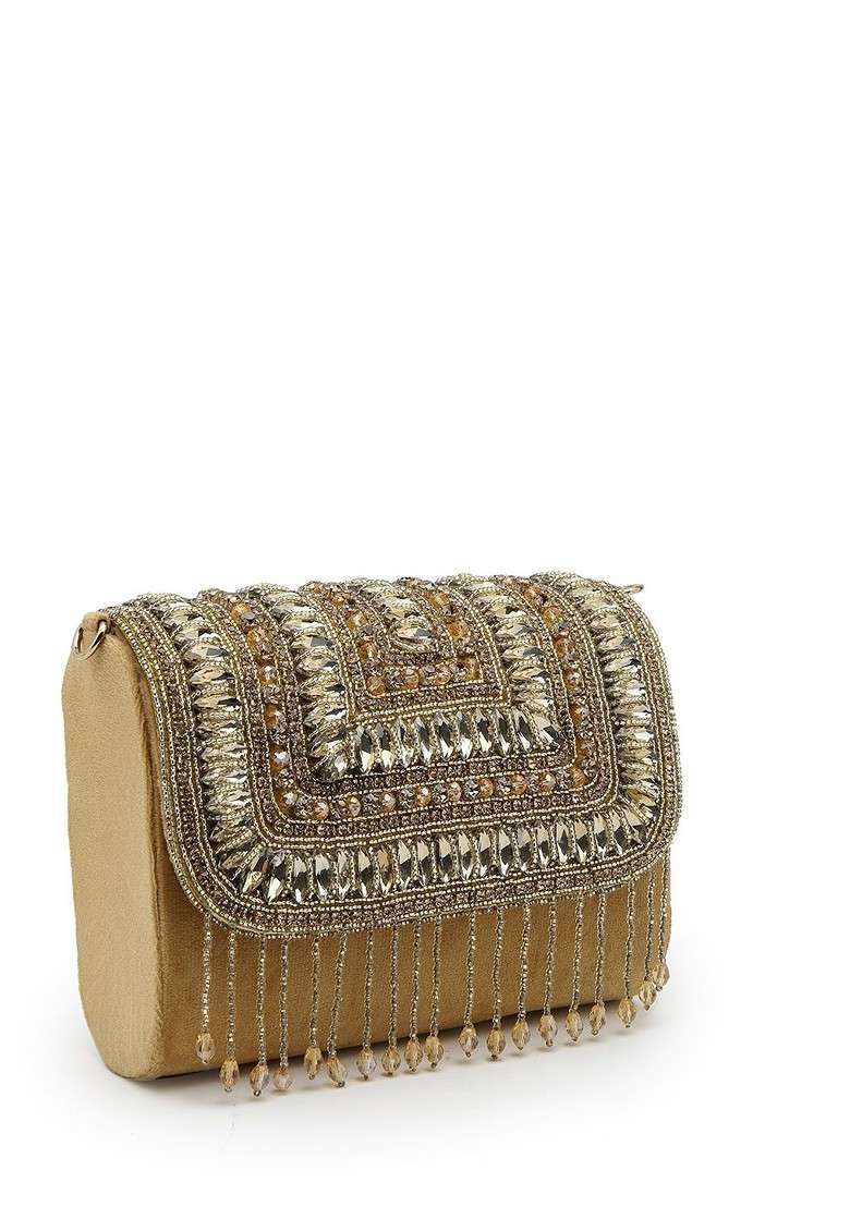 Embellished Tasselled Foldover Clutch - Indya