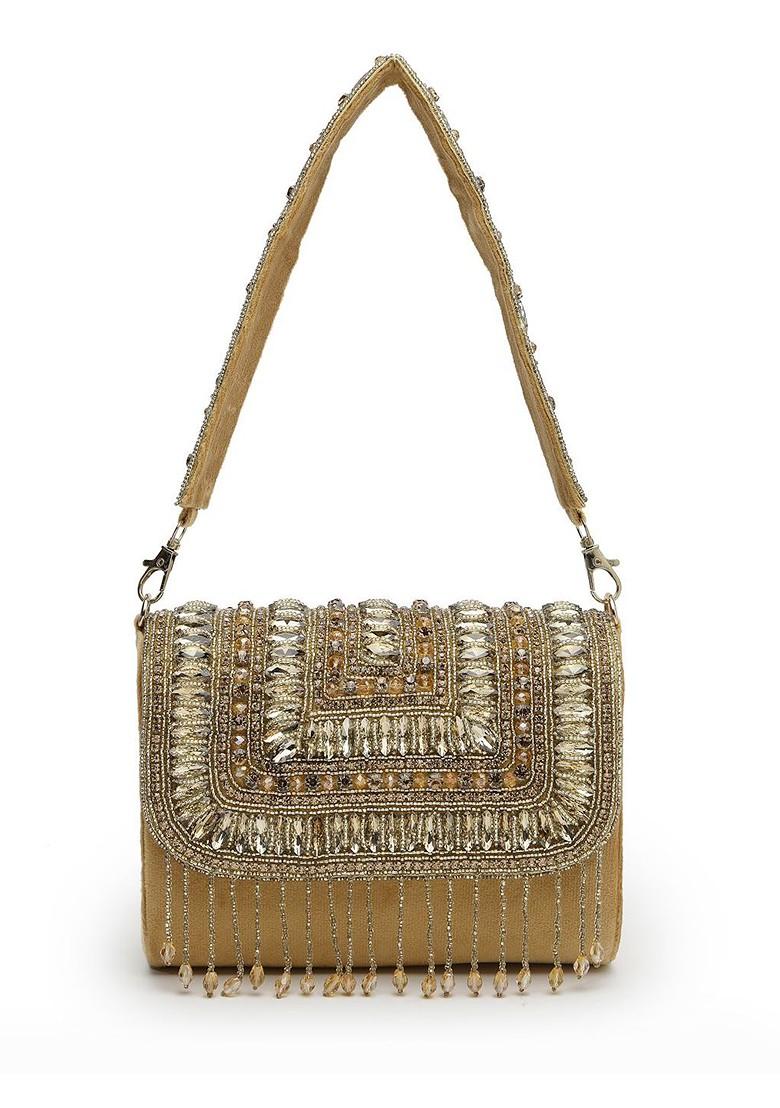 Embellished Tasselled Foldover Clutch