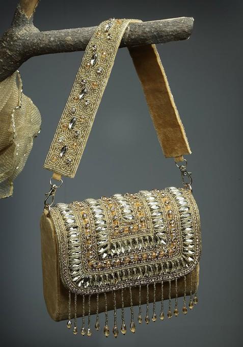Embellished Tasselled Foldover Clutch