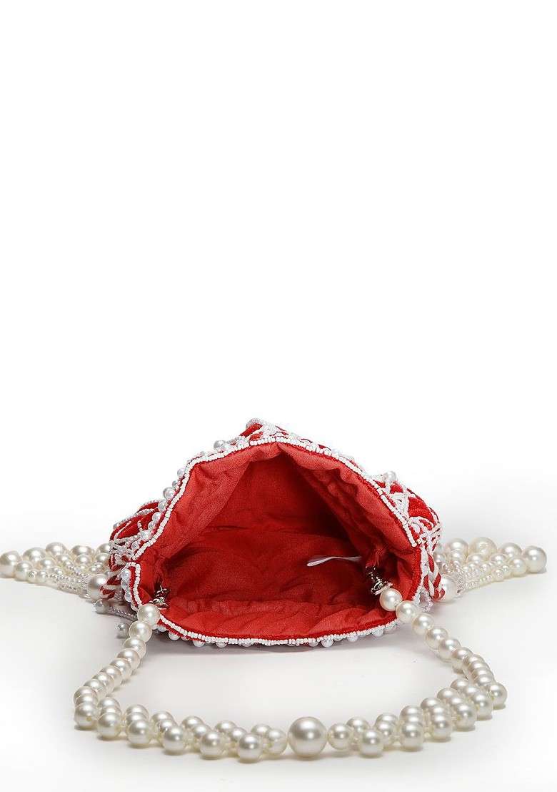 Pearls Embellished Tasselled Potli Clutch - Indya