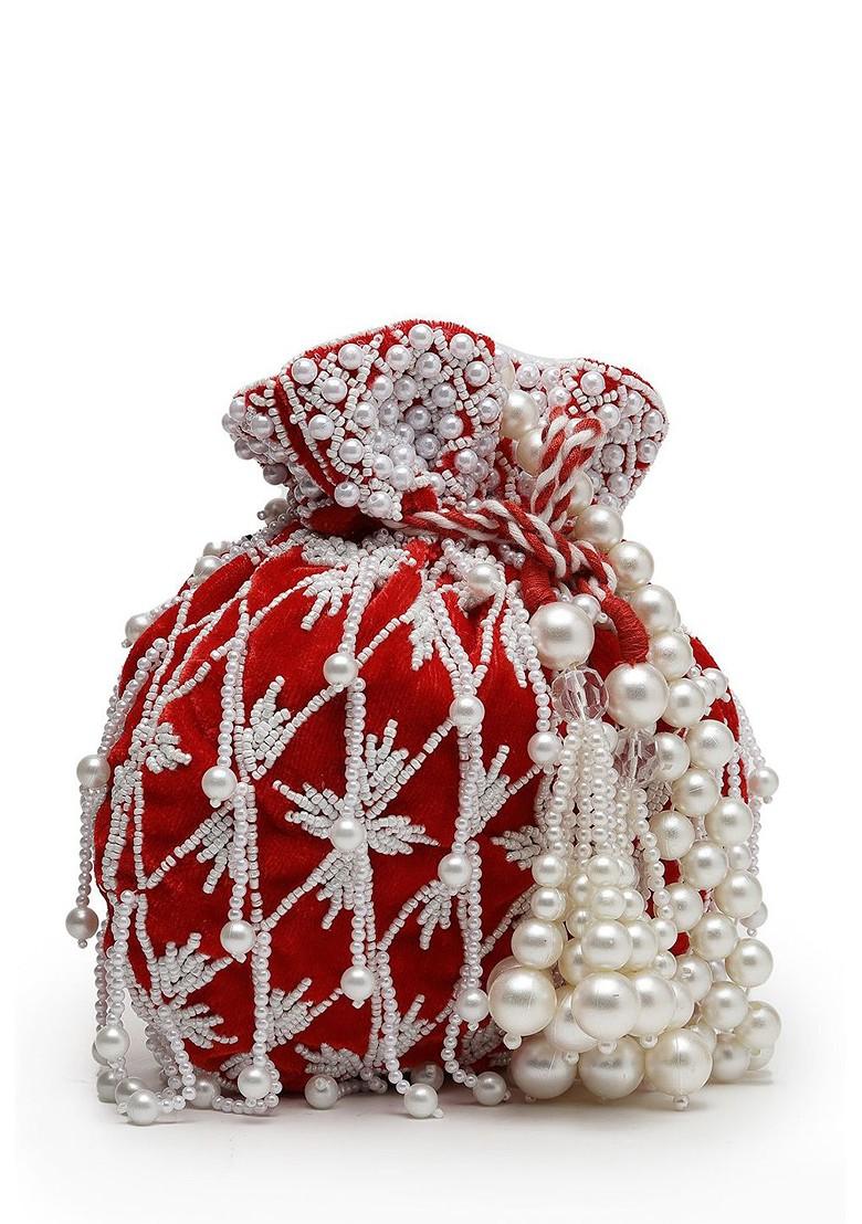 Pearls Embellished Tasselled Potli Clutch