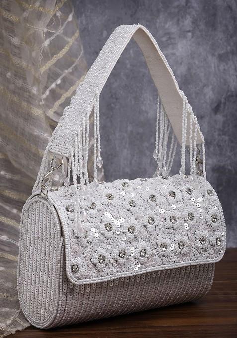 Embellished Tasselled Foldover Clutch