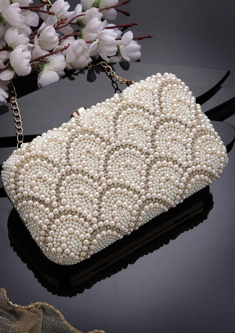 Pearls Embellished Box Clutch